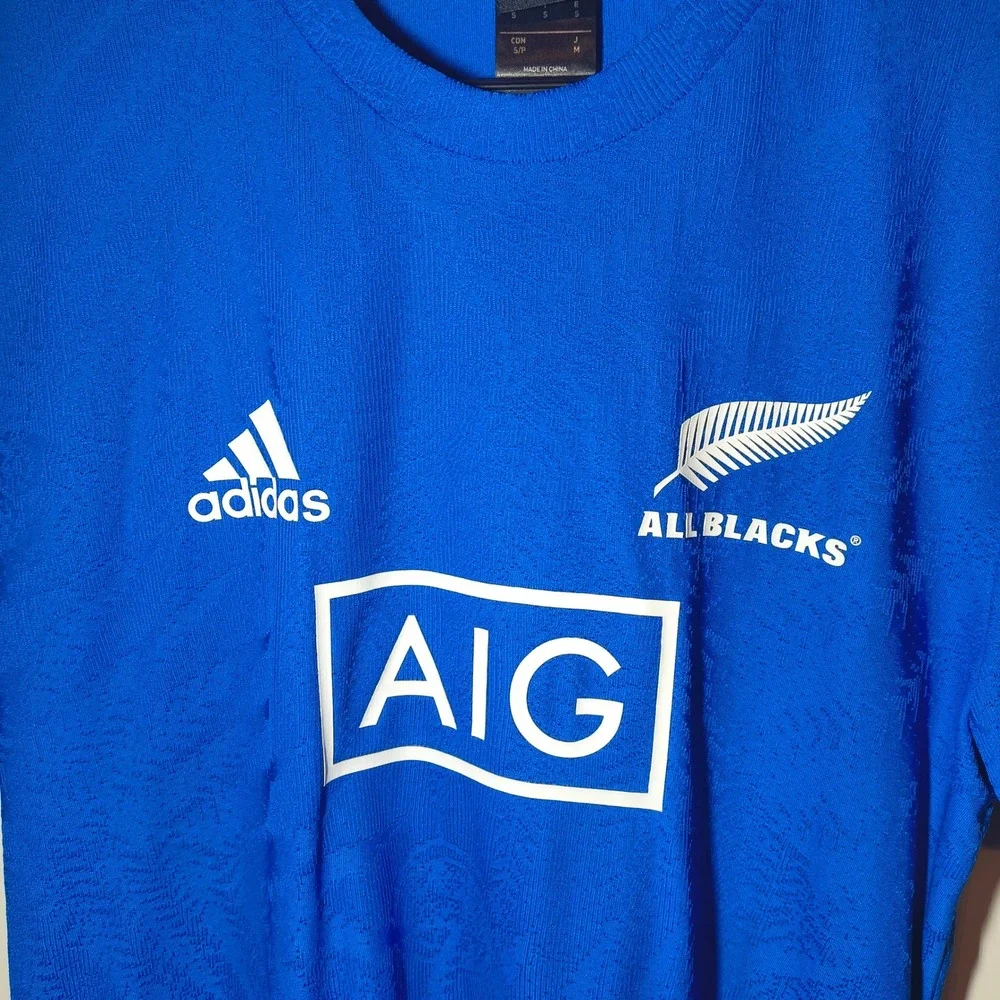 Adidas New Zealand All Blacks Rugby Training Jersey Blue Feather Pattern Mens S